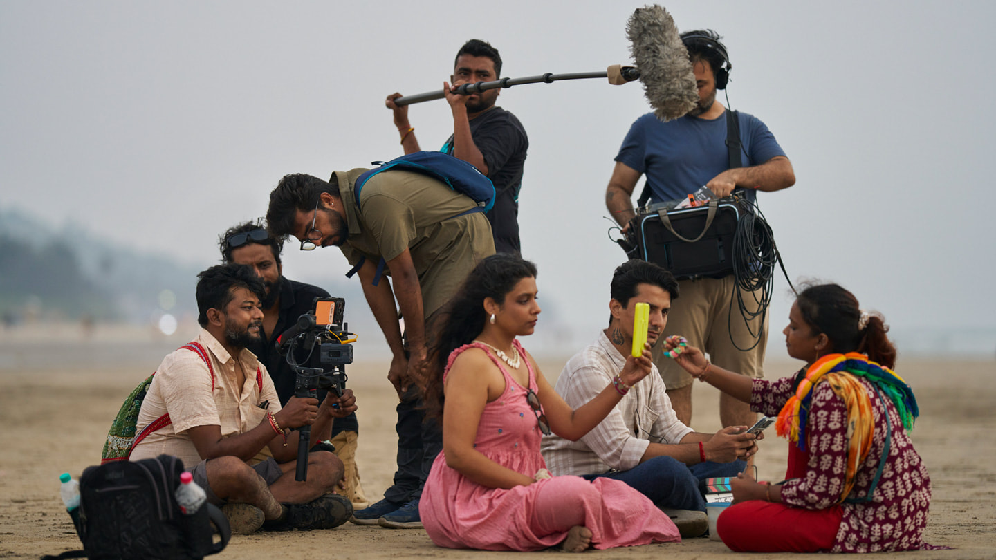 Ritesh Sharma and his “She Sells Seashells” crew film a scene outdoors.