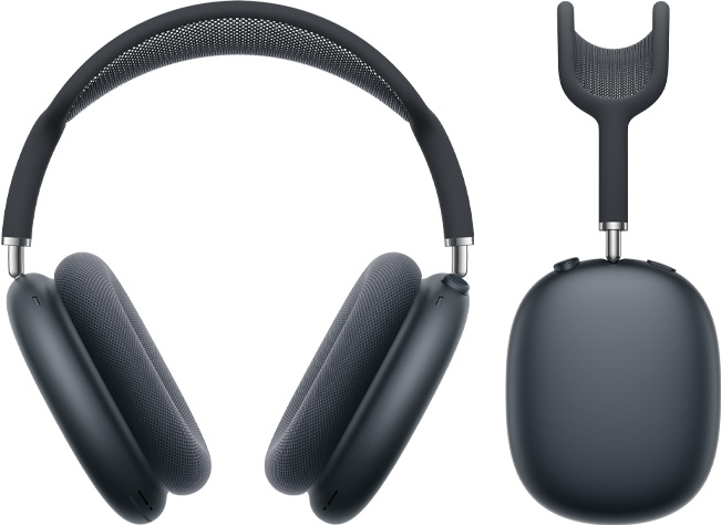 Parte da frente e lateral dos fones de ouvido AirPods Max 2 na cor meia-noite