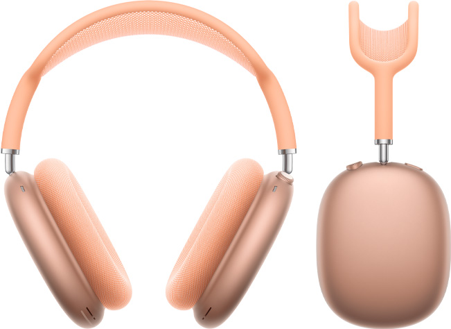 Parte da frente e lateral dos fones de ouvido AirPods Max 2 na cor laranja