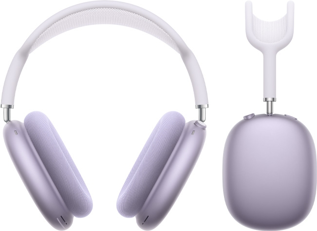 Parte da frente e lateral dos fones de ouvido AirPods Max 2 na cor roxa