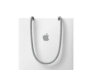 Fehér Apple-bevásárlótáska, a felső részén Apple-logóval