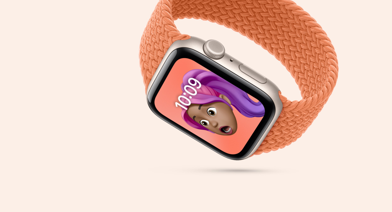 Apple Watch SE 3, caja de aluminio, blanco estelar, pantalla de vidrio resistente a los golpes, correa uniloop trenzada, color cúrcuma 