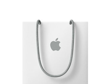 Sac Apple blanc, cordes des poignées grises, logo Apple gris au centre