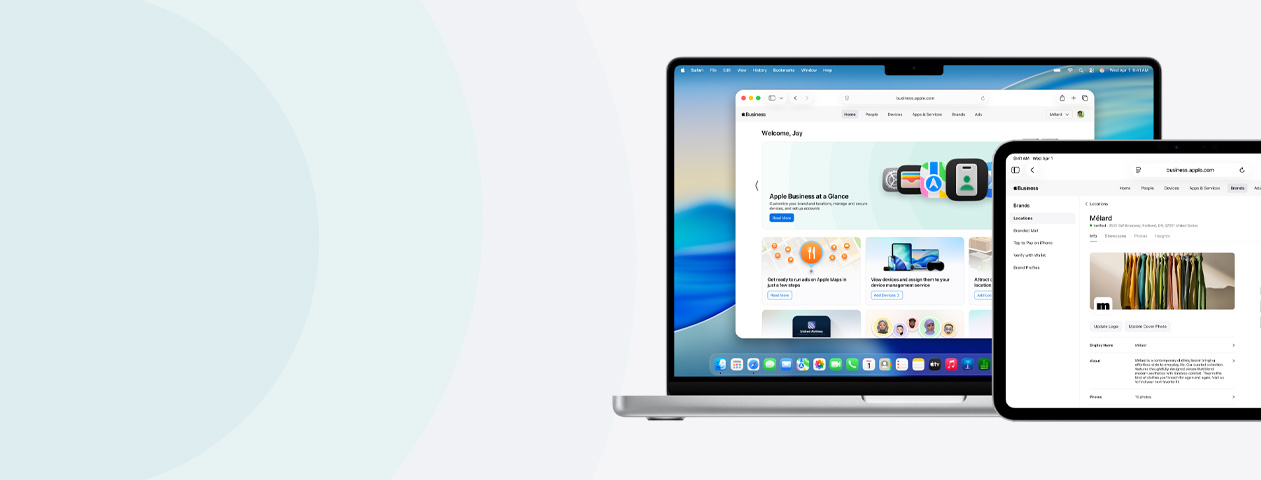 Apple Geräte zeigen Apple Business Services