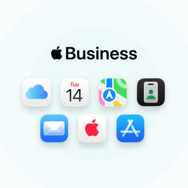Una muestra de apps relacionadas con la empresa: iCloud, Calendario, Mapas, Apple Business, AppleCare y App Store